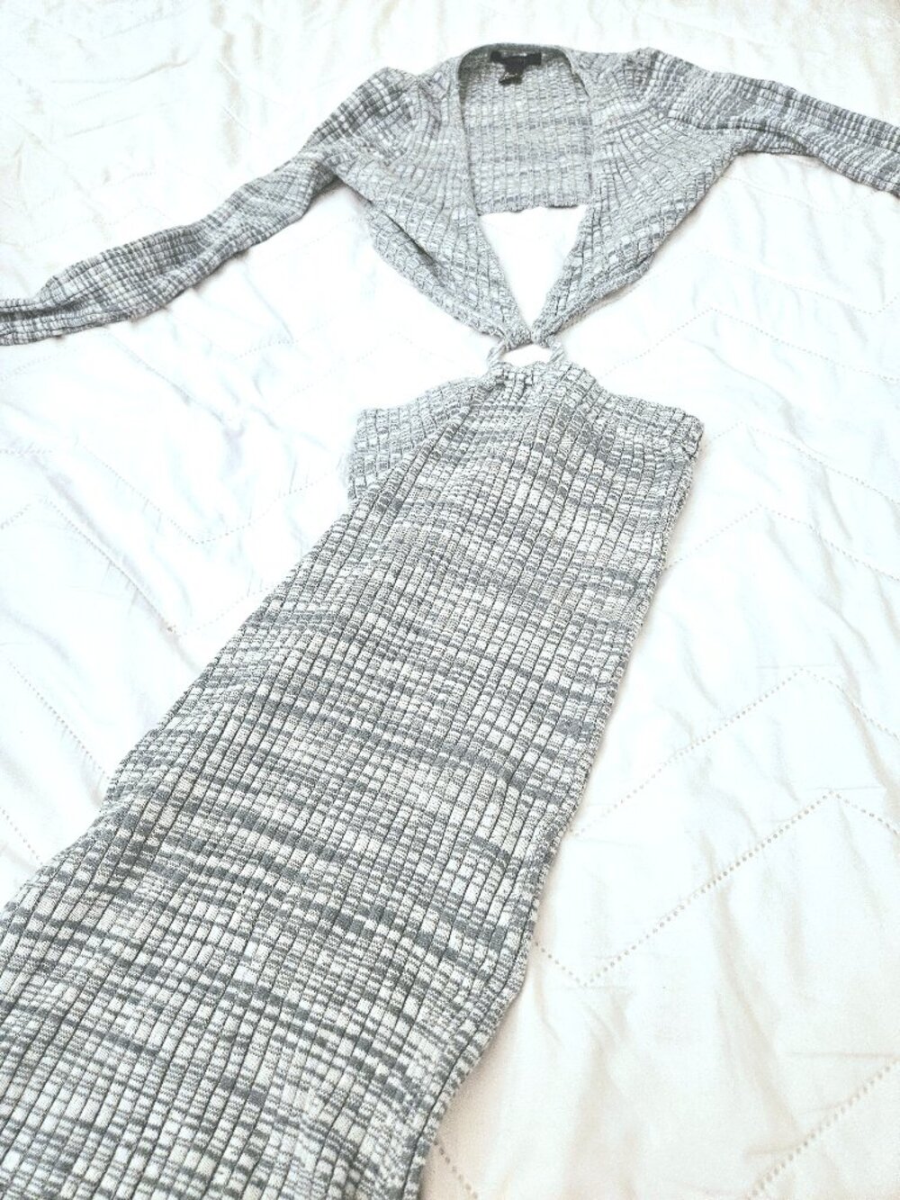 Forever 21 Midi Dress crop top skirt set style Blue White Ribbed Knit Size S